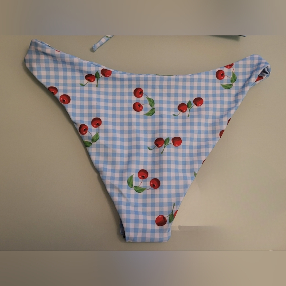 Cherry Print Blue Gingham Bikini Set SIZE SMALL - Picture 4 of 14